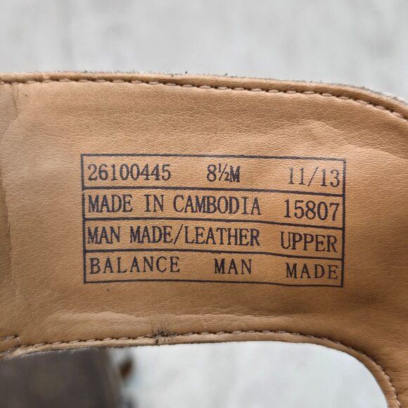 Clarks Low Wedge Sandals Size 8.5 Brown Leather Animal Print Minimalist T Strap - Picture 8 of 12